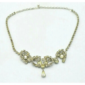 Clear Rhinestone Dangle Silver Tone Choker Necklac